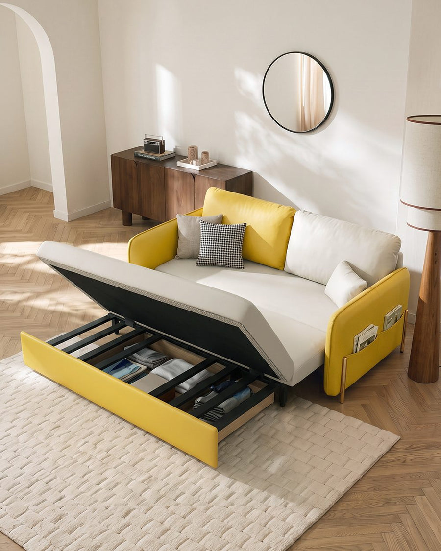 Burke Two Seater Sofa Bed, Yellow and White 产品图 16
