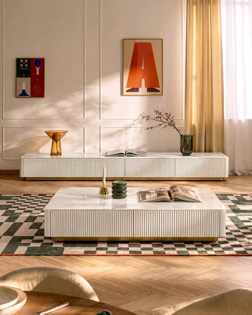 Abigail Stylish TV Stand, Sintered Stone, Cream