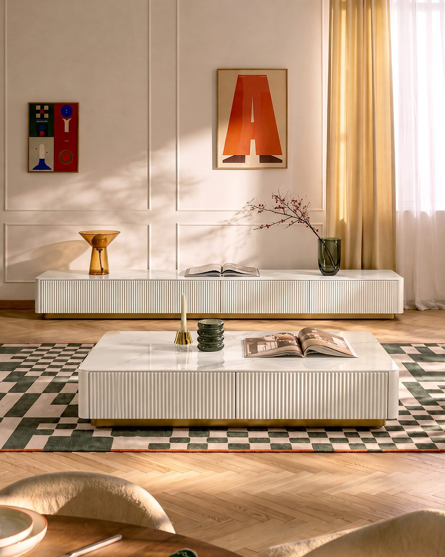 Abigail Stylish TV Stand, Sintered Stone, Cream 产品图 13