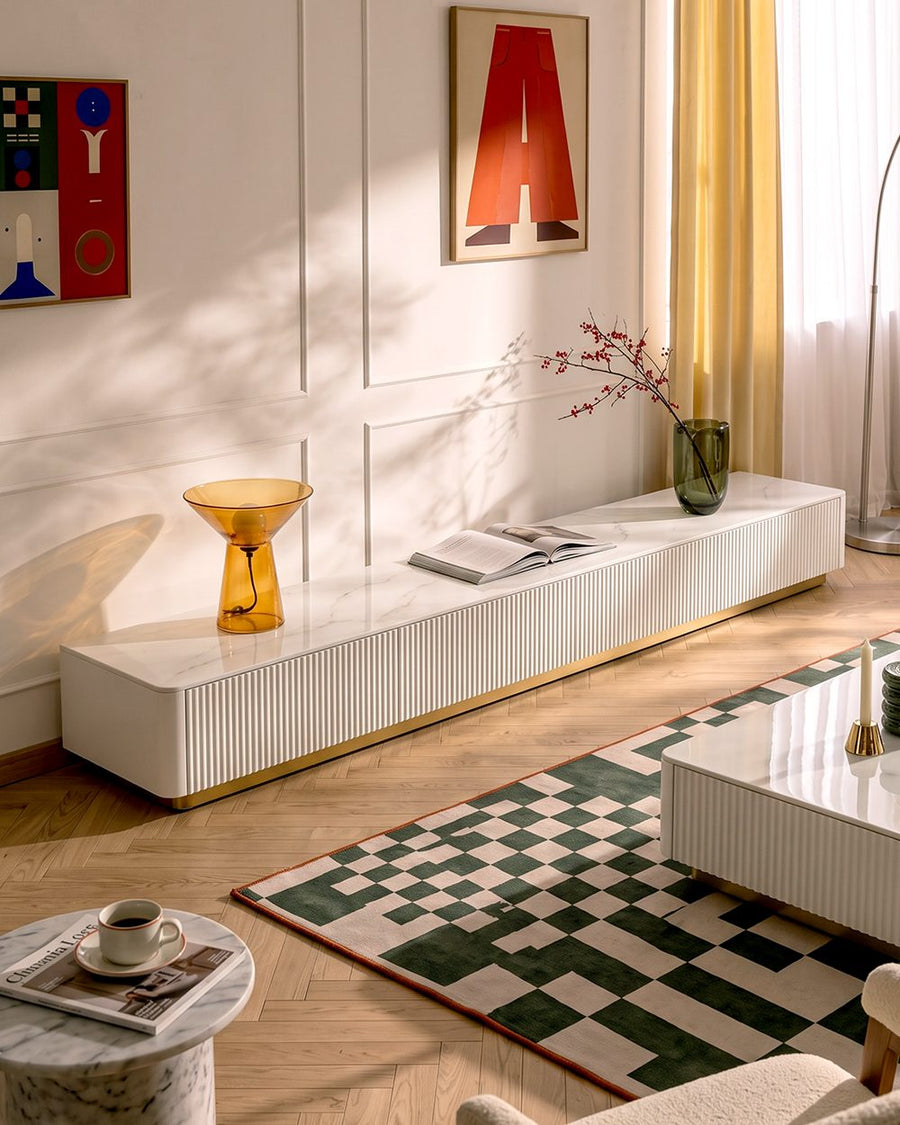 Abigail Stylish TV Stand, Sintered Stone, Cream 产品图 14