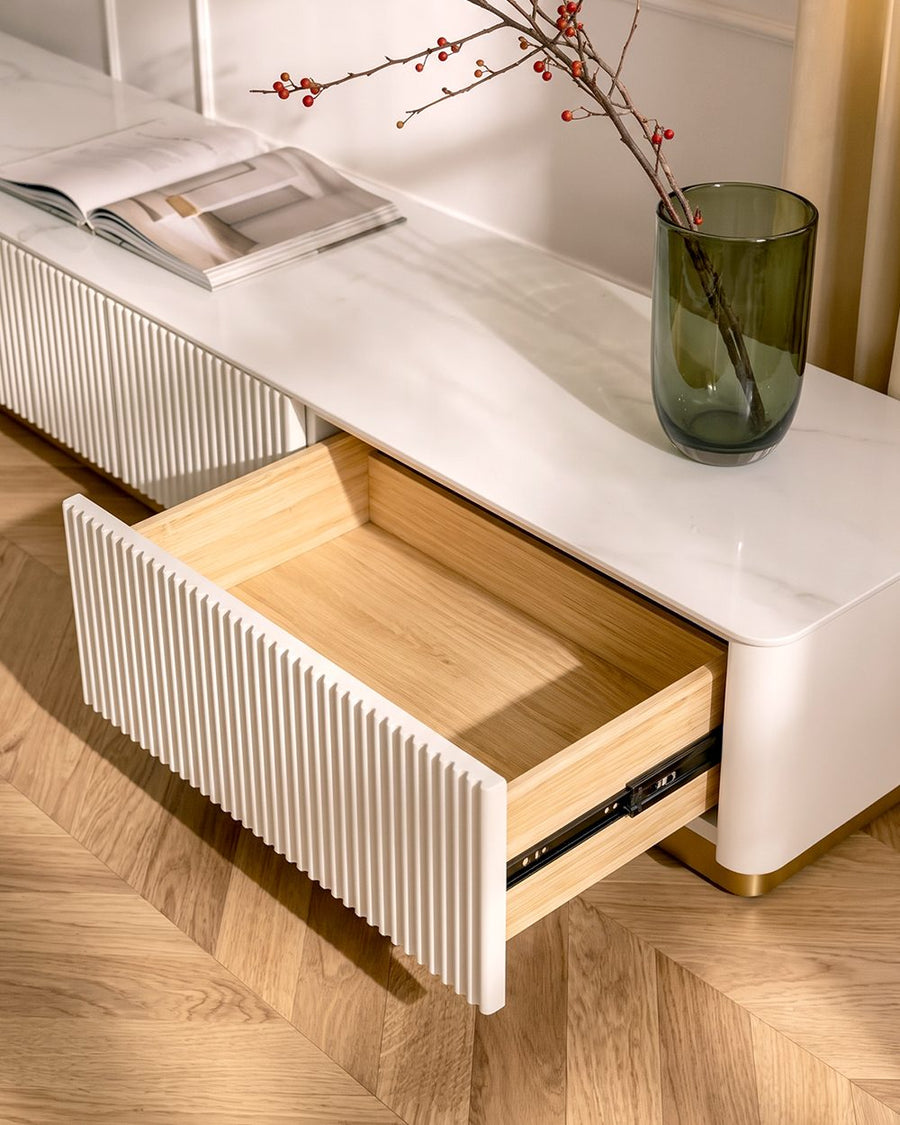 Abigail Stylish TV Stand, Sintered Stone, Cream 产品图 18