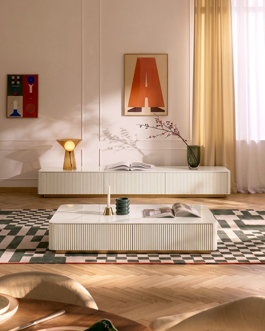 Abigail Stylish TV Stand, Sintered Stone, Cream 产品图 19