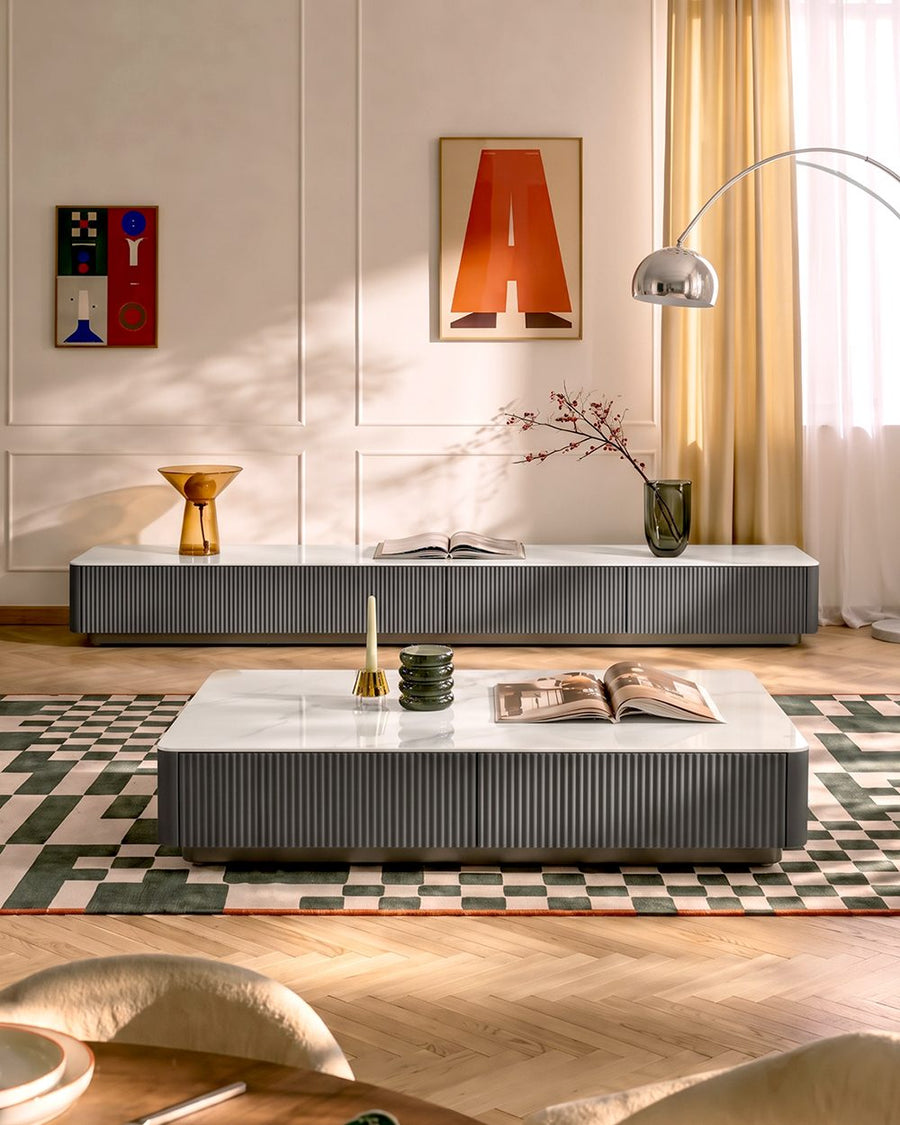 Abigail Stylish TV Stand, Sintered Stone, Cream 产品图 20