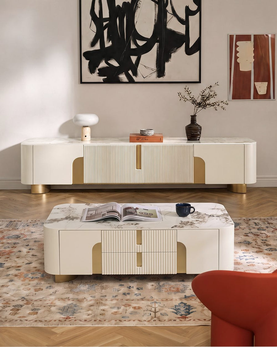 Carl Living Room Set, Carl Rectangle Coffee Table, Gold Legs 产品图 13