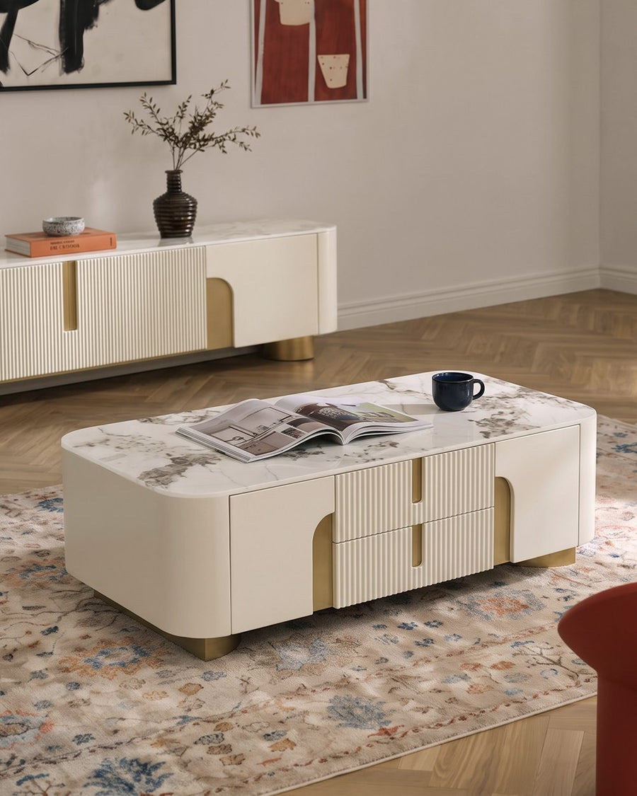 Carl Living Room Set, Carl Rectangle Coffee Table, Gold Legs 产品图 15