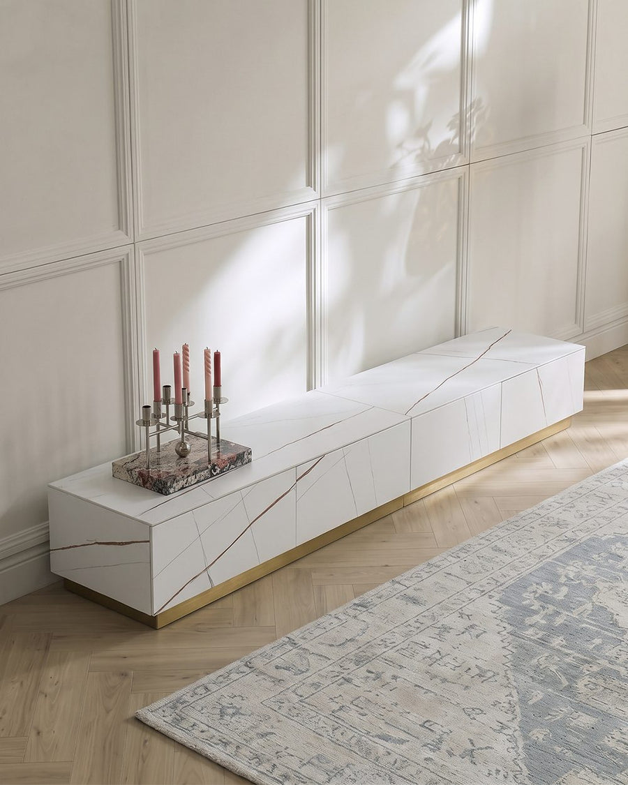Demelza TV Stand Set With Coffee Table, Gold Base, Sintered Stone 产品图 18