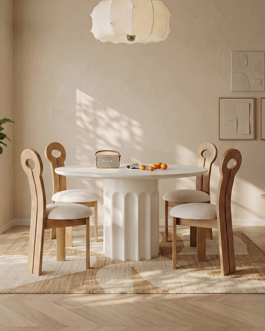Heman Round Dining Table, White & Cream 产品图 12