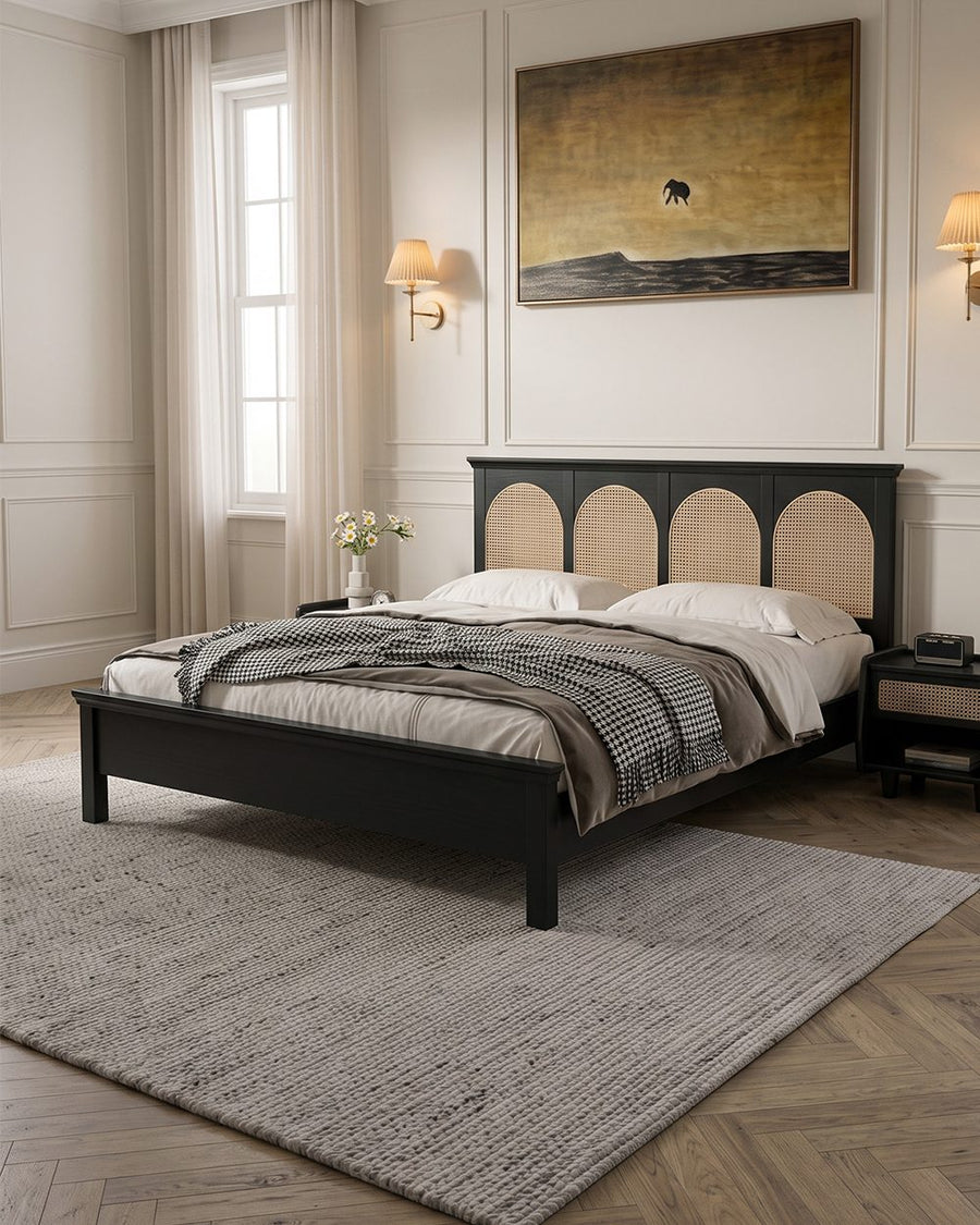 Rosemary Double Bed / King Size / Super King Size, Black Wood With Rattan 产品图 13