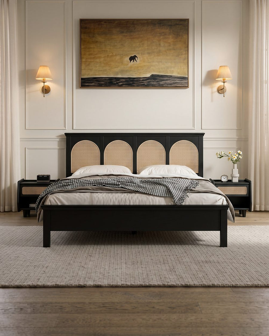 Rosemary Double Bed / King Size / Super King Size, Black Wood With Rattan 产品图 14