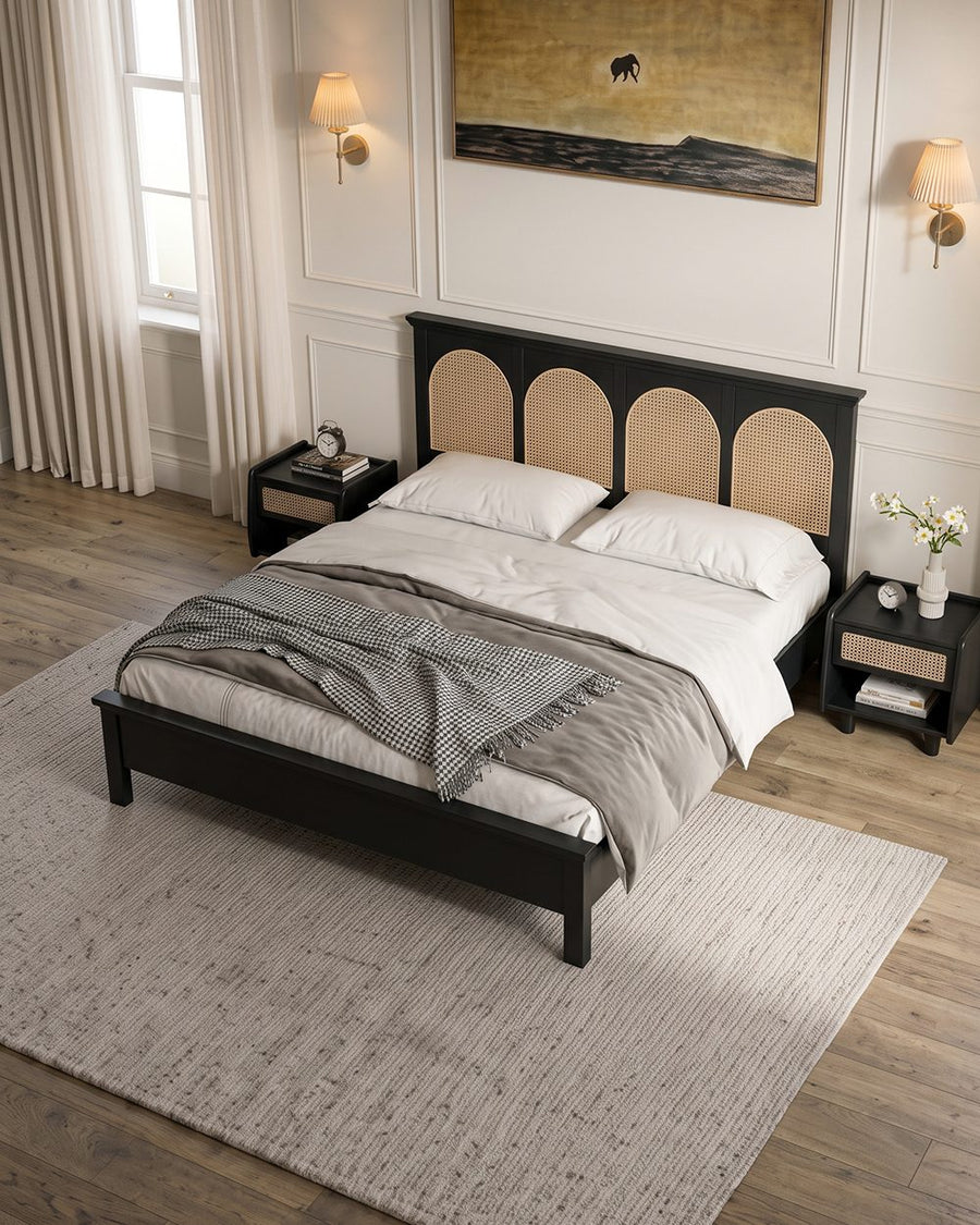 Rosemary Double Bed / King Size / Super King Size, Black Wood With Rattan 产品图 15
