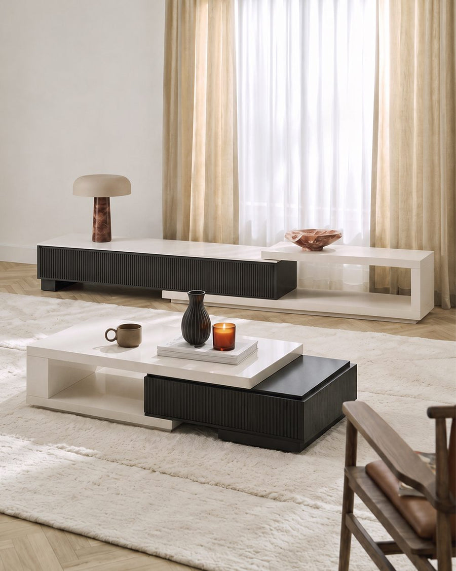 Bonnie TV Stand Set With Coffee Table, Black & White 产品图 9