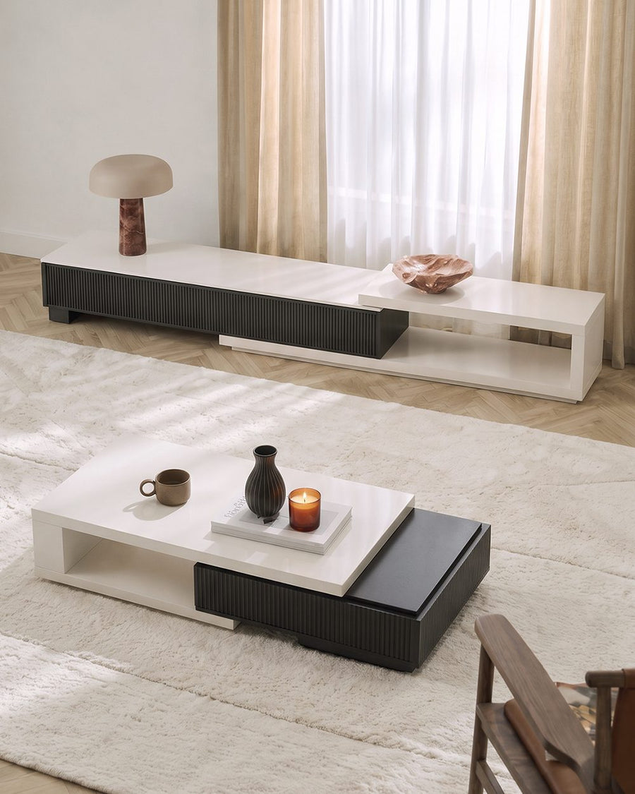 Bonnie TV Stand Set With Coffee Table, Black & White 产品图 10