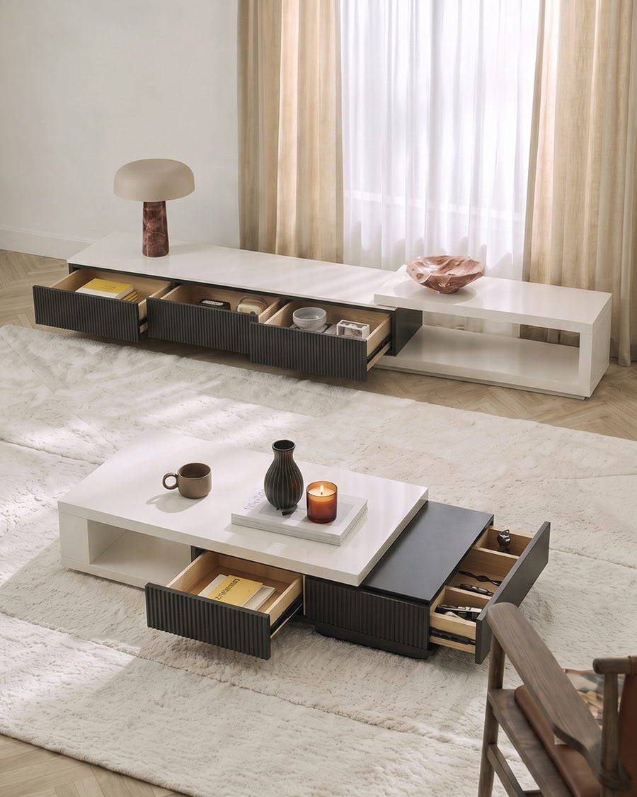 Bonnie TV Stand Set With Coffee Table, Black & White 产品图 11