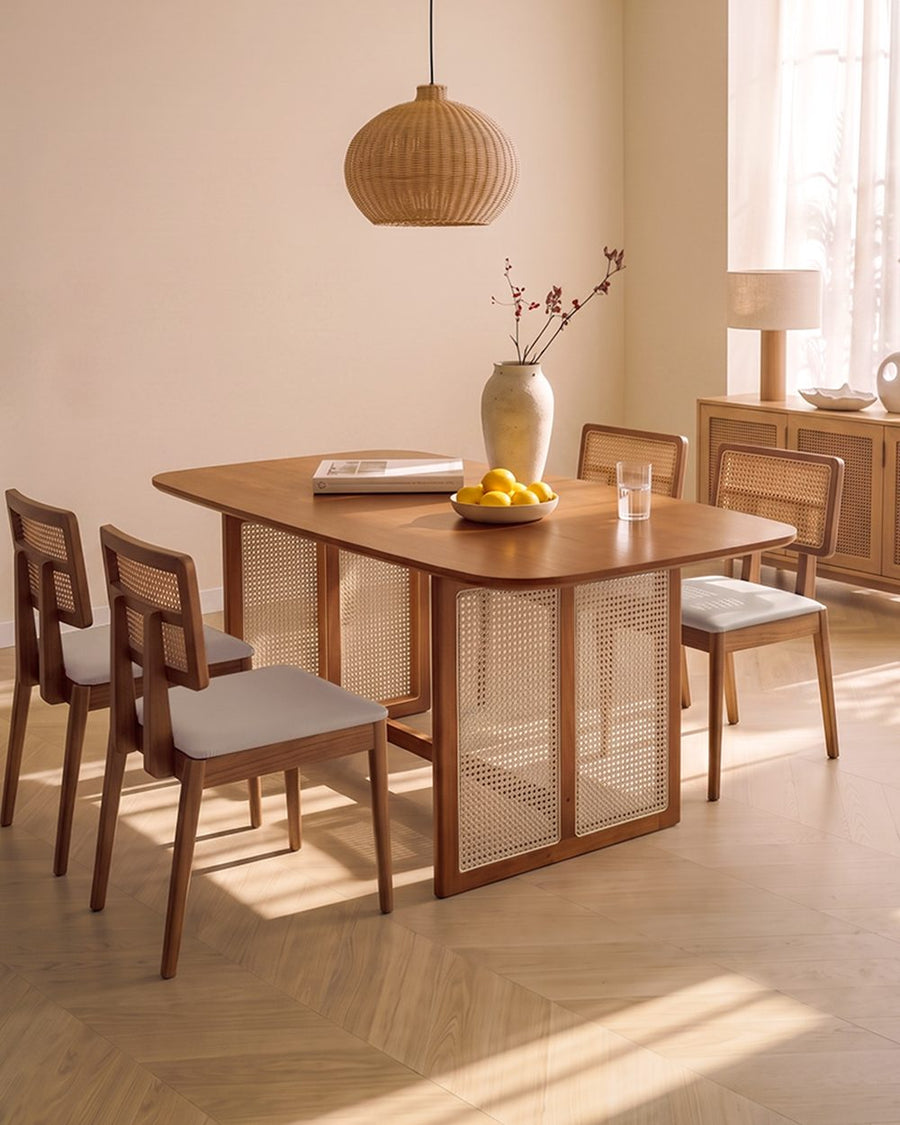 Waldron Rattan Dining Table Set, Solid Wood & Rattan 产品图 12