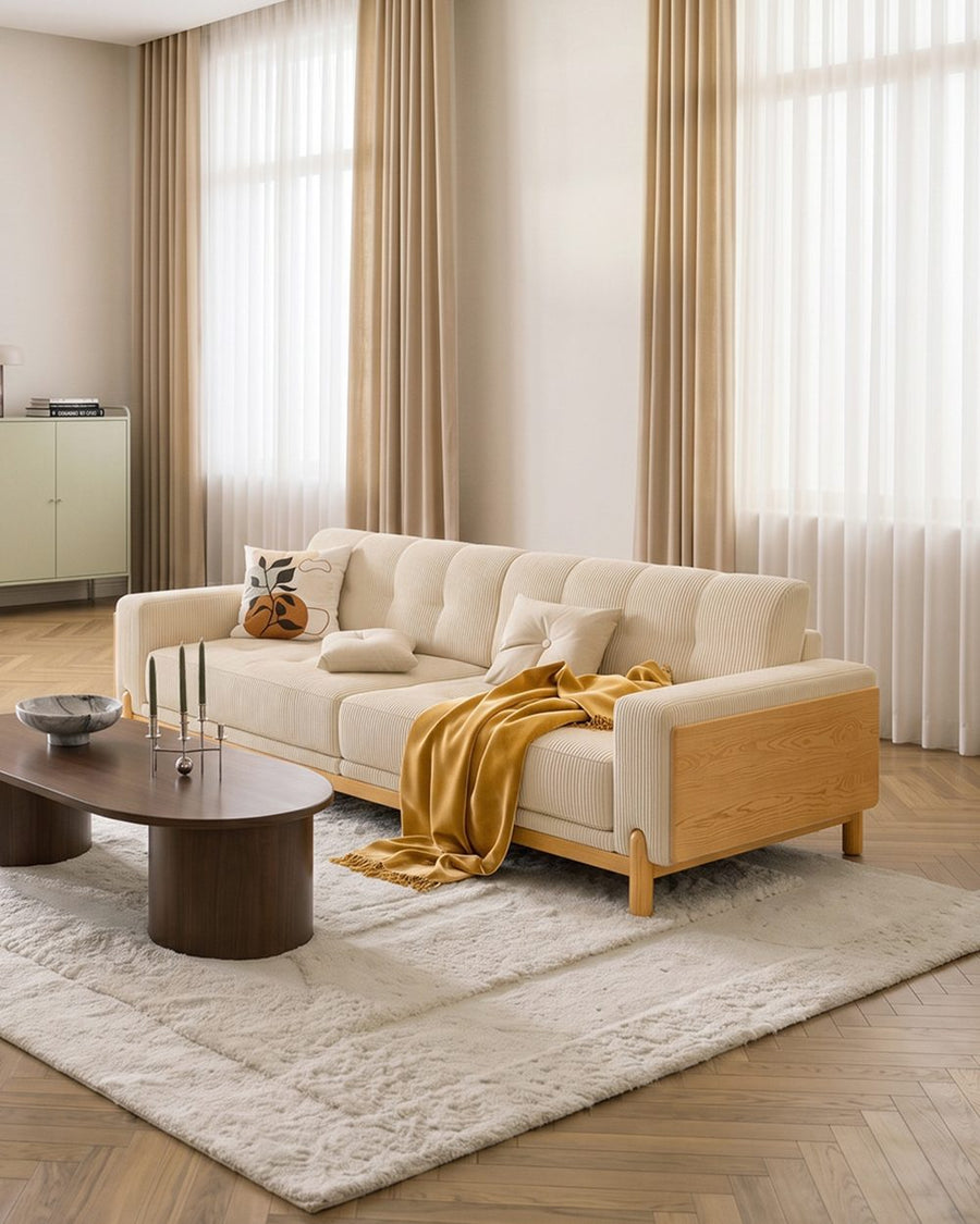 Catalina Cloud Sofa,  Two Seater, Three Seater Sofa, Cream Corduroy, Cherry Wood 产品图 7