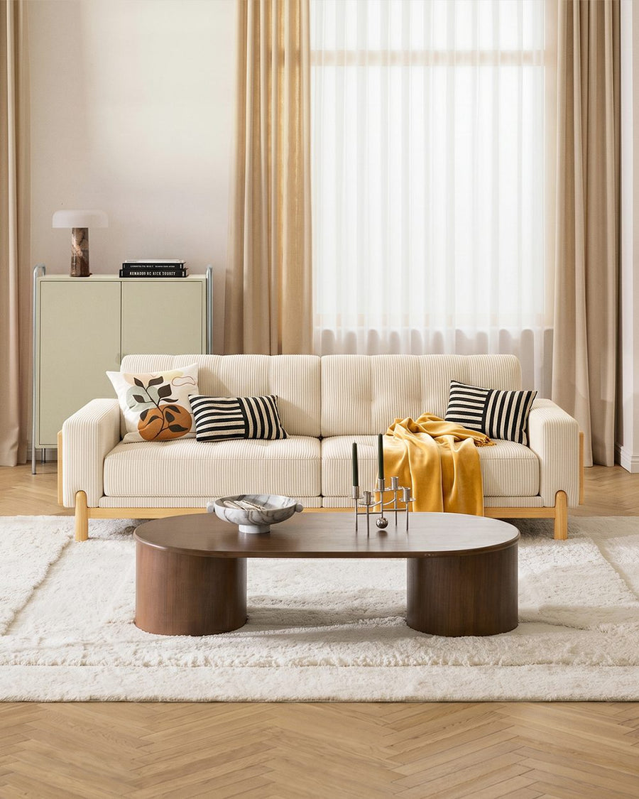 Catalina Cloud Sofa,  Two Seater, Three Seater Sofa, Cream Corduroy, Cherry Wood 产品图 8