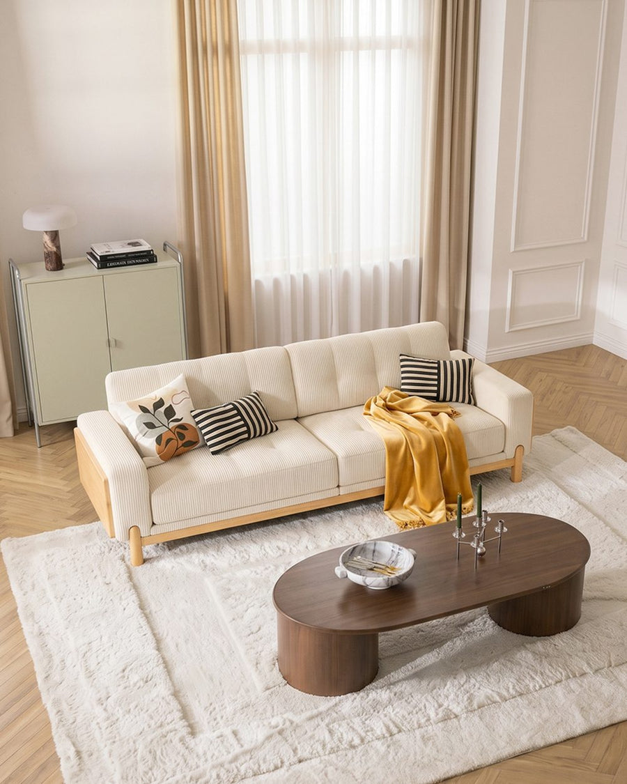 Catalina Cloud Sofa,  Two Seater, Three Seater Sofa, Cream Corduroy, Cherry Wood 产品图 9