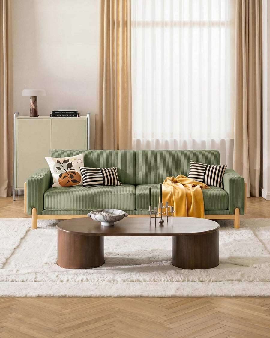 Catalina Cloud Sofa,  Two Seater, Three Seater Sofa, Cream Corduroy, Cherry Wood 产品图 12