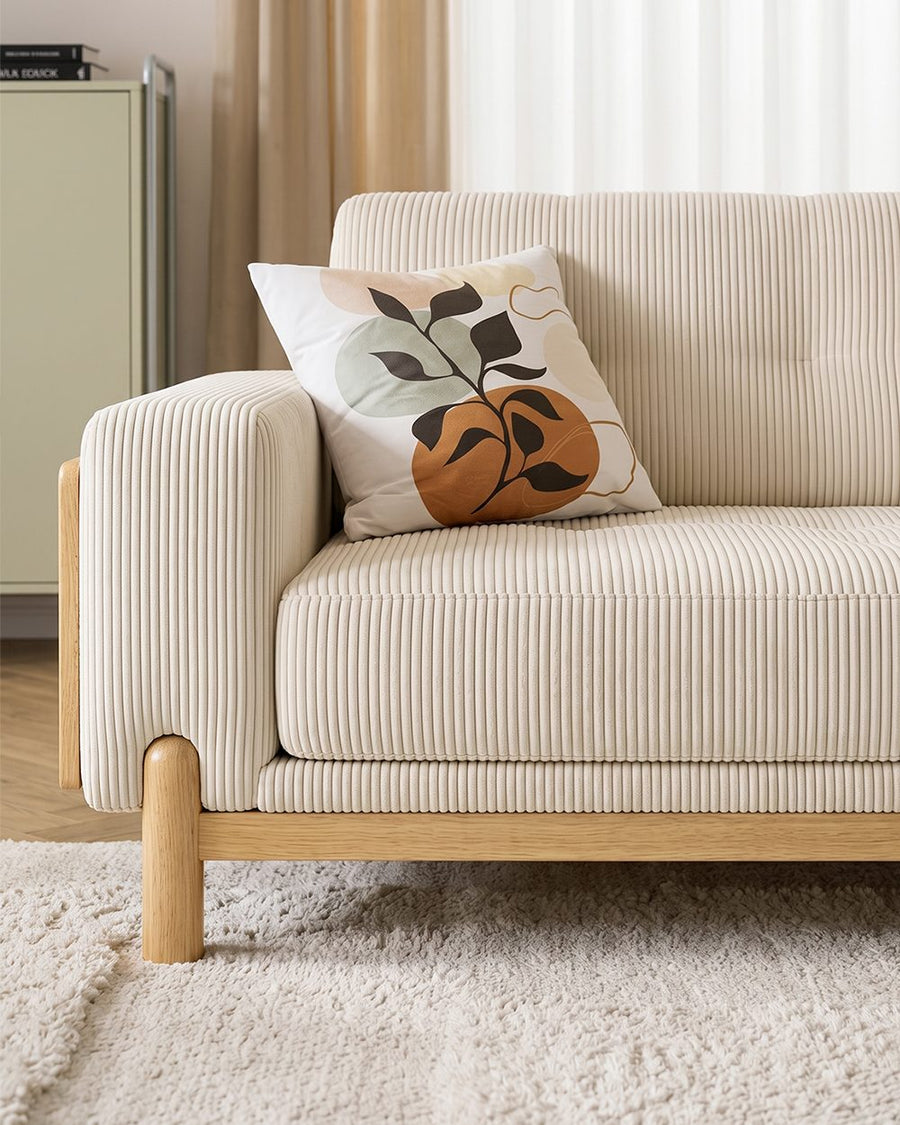 Catalina Cloud Sofa,  Two Seater, Three Seater Sofa, Cream Corduroy, Cherry Wood 产品图 13