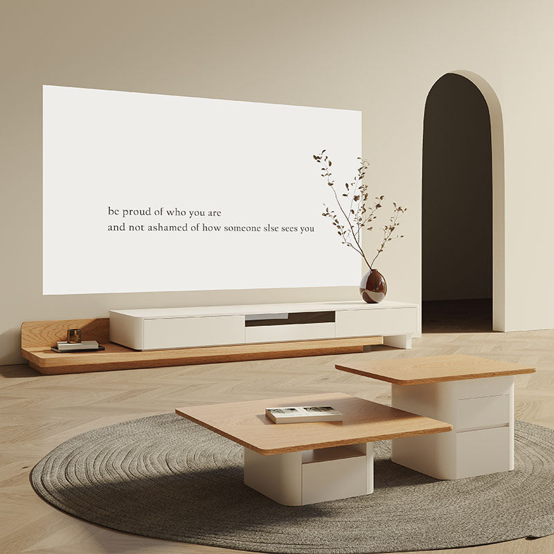 Kizzy TV Stand lifestyle view with oak white tv stand