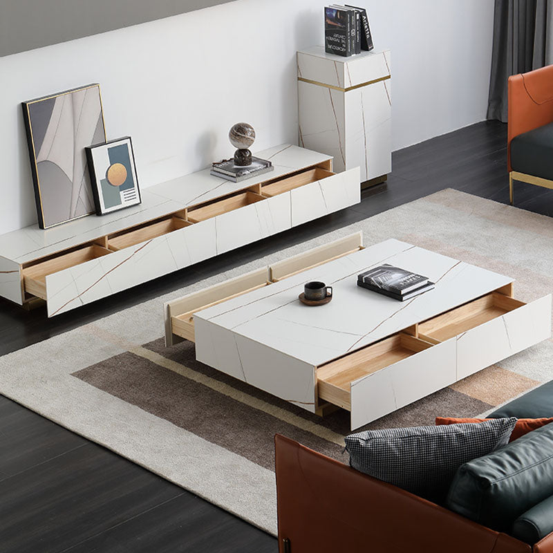 Demelza TV Stand Set With Coffee Table, Gold Base lifestyle view with tv stand gold