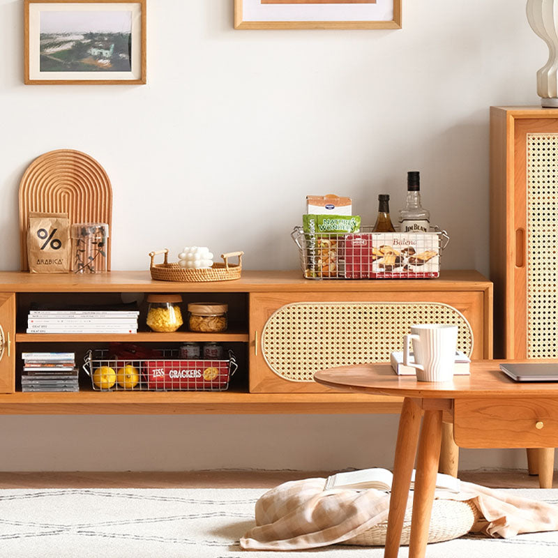Elijah Rattan TV Stand storage detail and media unit finish