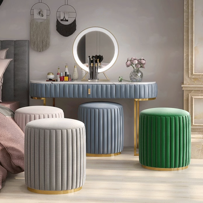 Tandy Stool, Grey Velvet styled for modern furniture UK