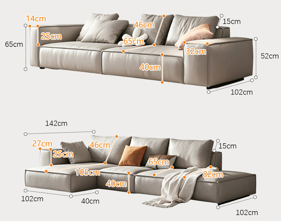 Zora Four Seater Corner Sofa, Real Leather, Beige