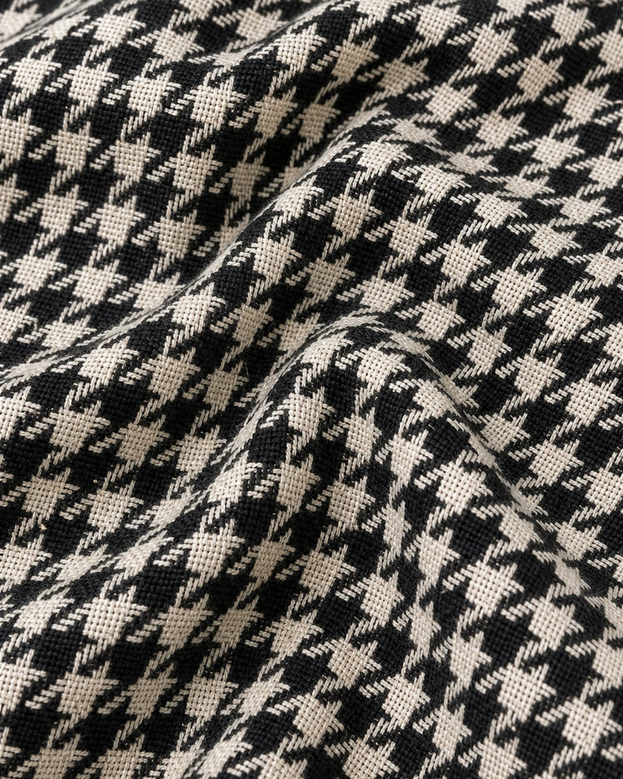 Glenn houndstooth linen upholstery fabric close up