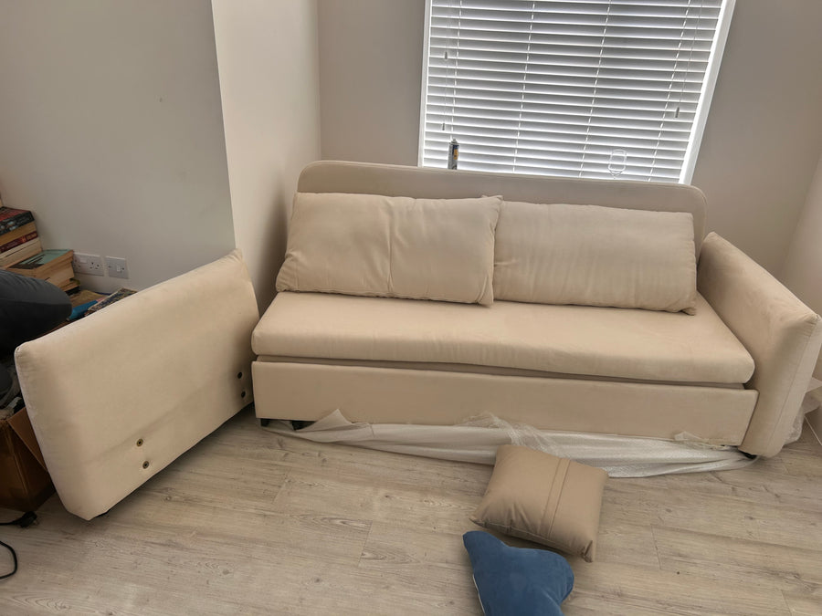 Meera Two Seater Sofa Bed with Storage, Suede 210cm / Beige (Display)