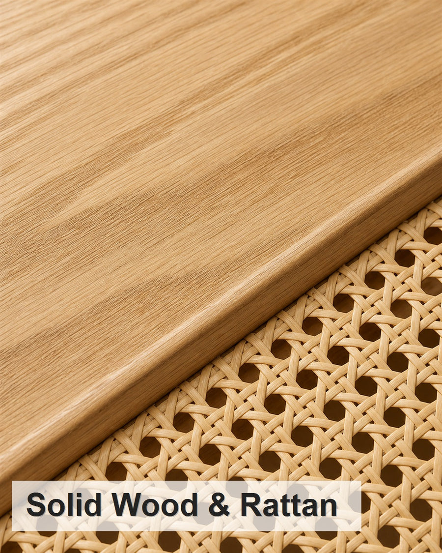 Solid Wood and Rattan material close-up