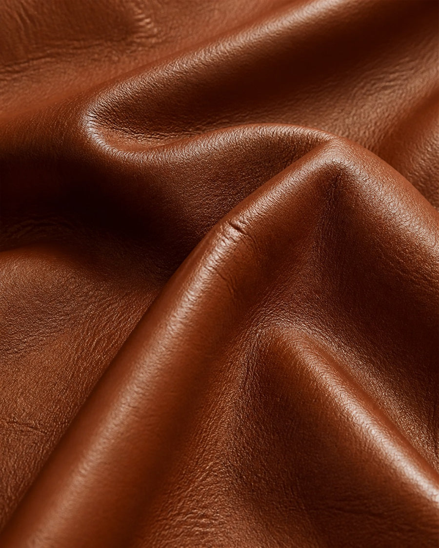 O'Reilly cognac leather fabric close-up