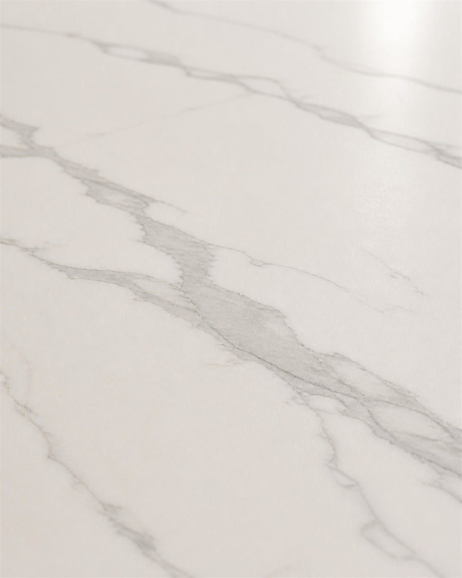 Peru white sintered stone tabletop material close-up