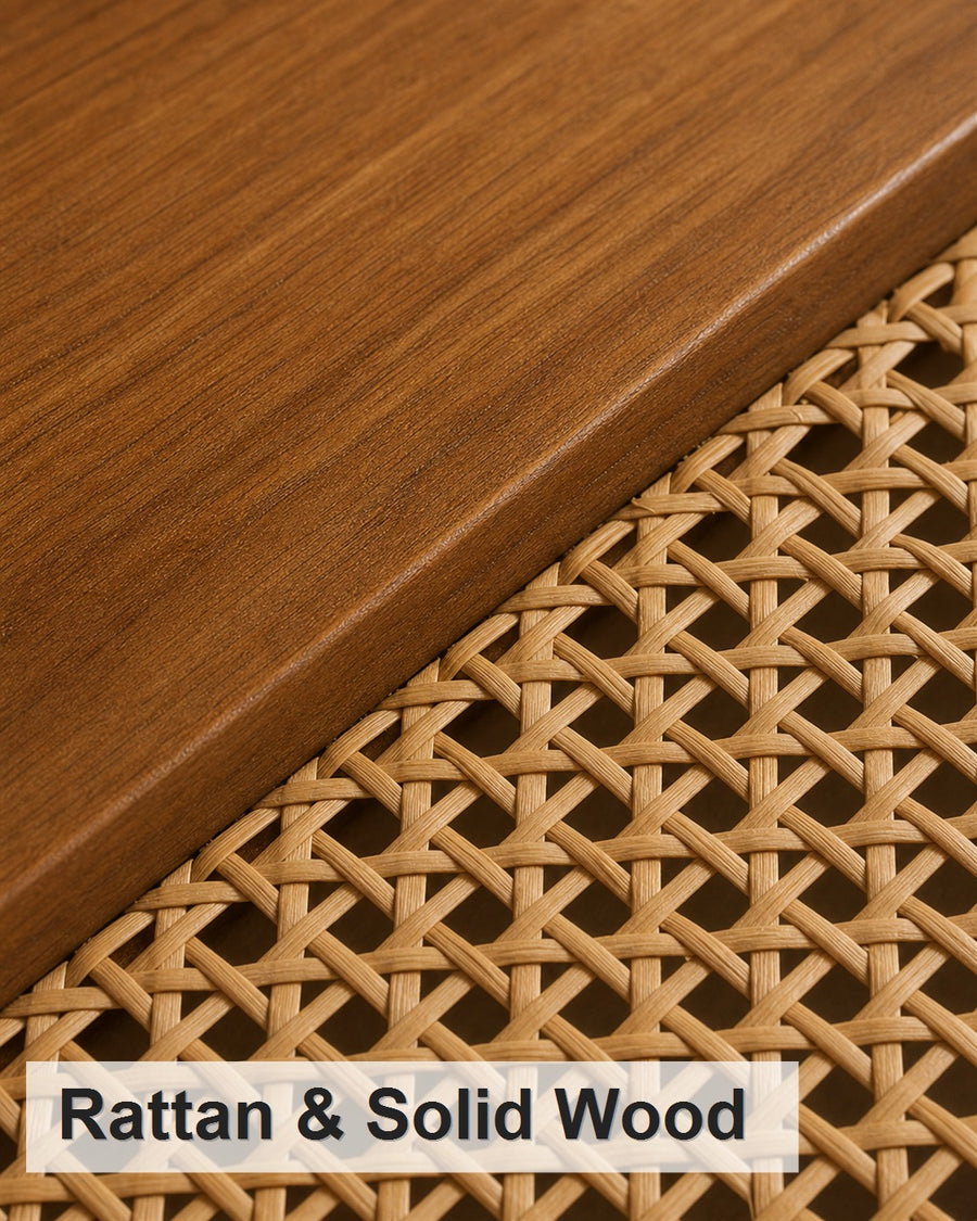 Rattan and Solid Wood material close-up