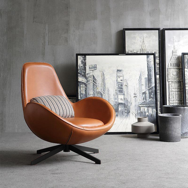 Classical Snail Armchair, Brown Leather detail view for for living room
