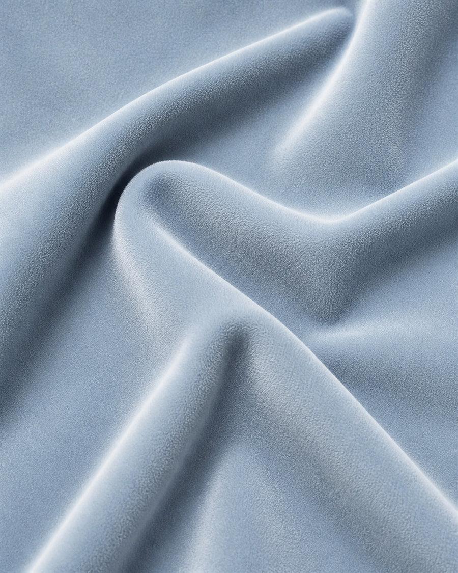Sokolov blue velvet upholstery fabric close up