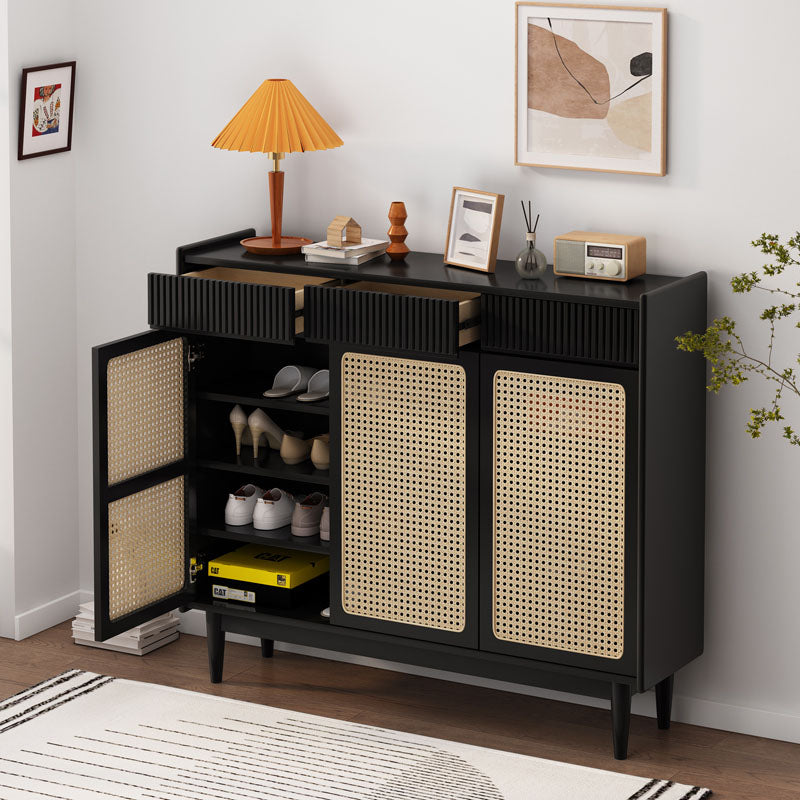 Merton Rattan Shoe Storage With Drawer, Black styled for cabinet for hallway