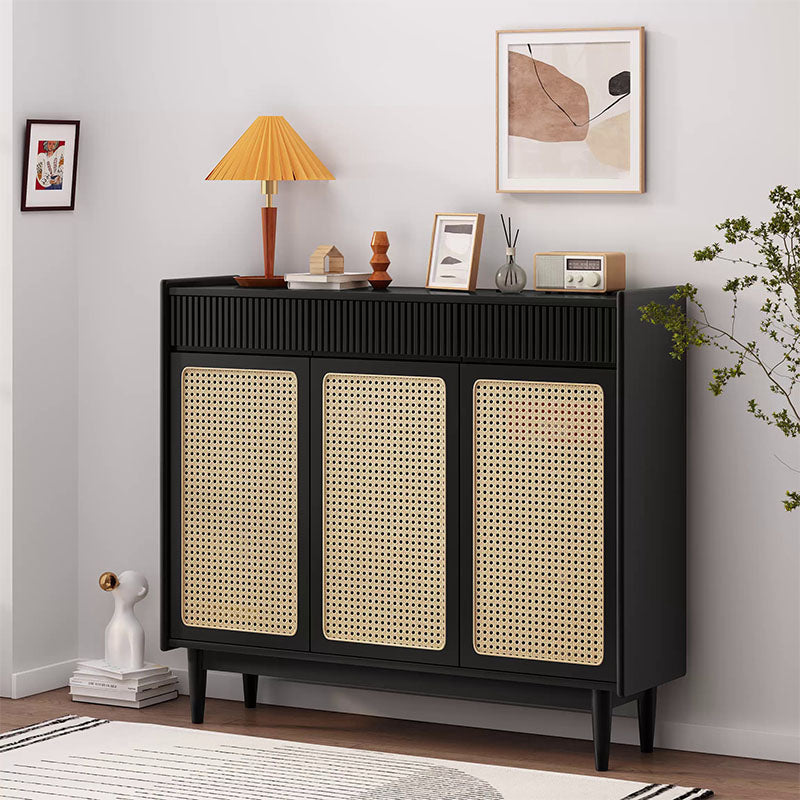 Merton Rattan Shoe Storage With Drawer, Black in a modern UK home