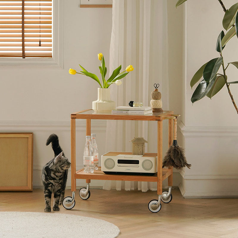 Burzo 2-tier Trolley on Wheels, Kitchen Storage Utility Cart, Wood - wooden kitchen storage trolley UK