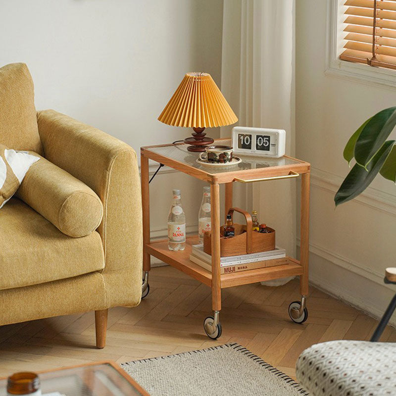 Burzo 2-tier Trolley on Wheels, Kitchen Storage Utility Cart, Wood detail view for utility trolley on wheels