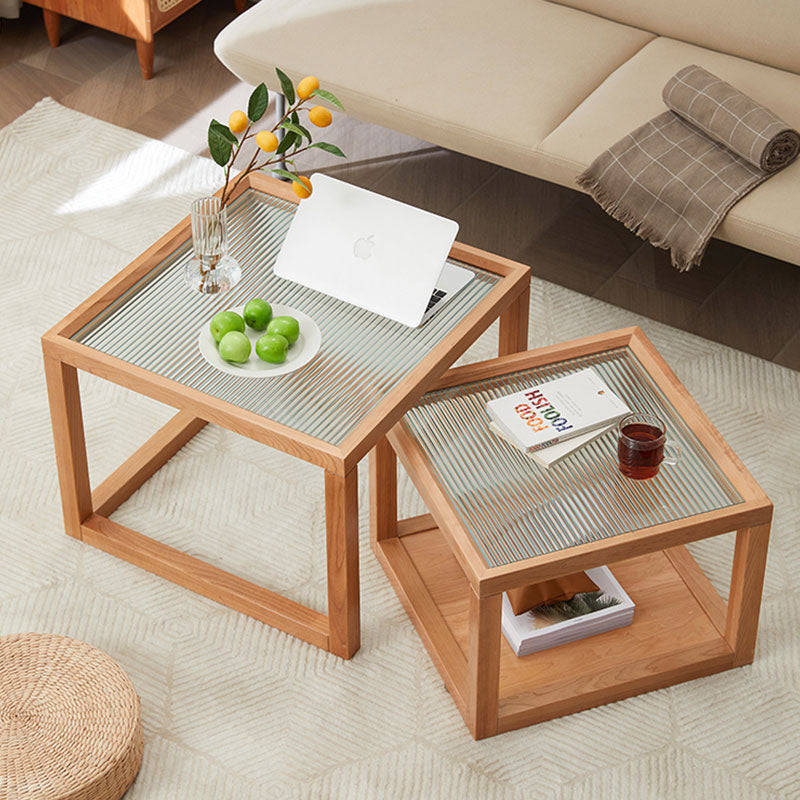 Iggy Nesting Wooden Coffee Table Set, Glass & Solid Wood - iggy wooden glass coffee table UK