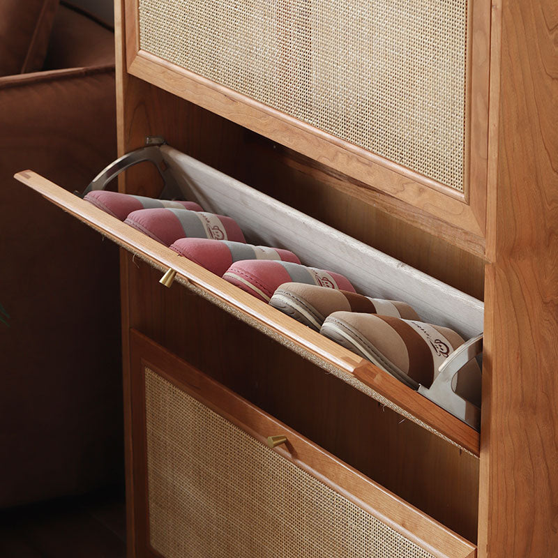 H14 Dex Rattan Shoe Storage With Drawer detail view for narrow shoe storage cabinet