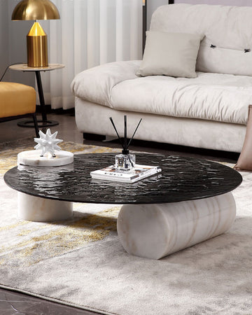 Yetta Art Deco Coffee Table, Black Glass