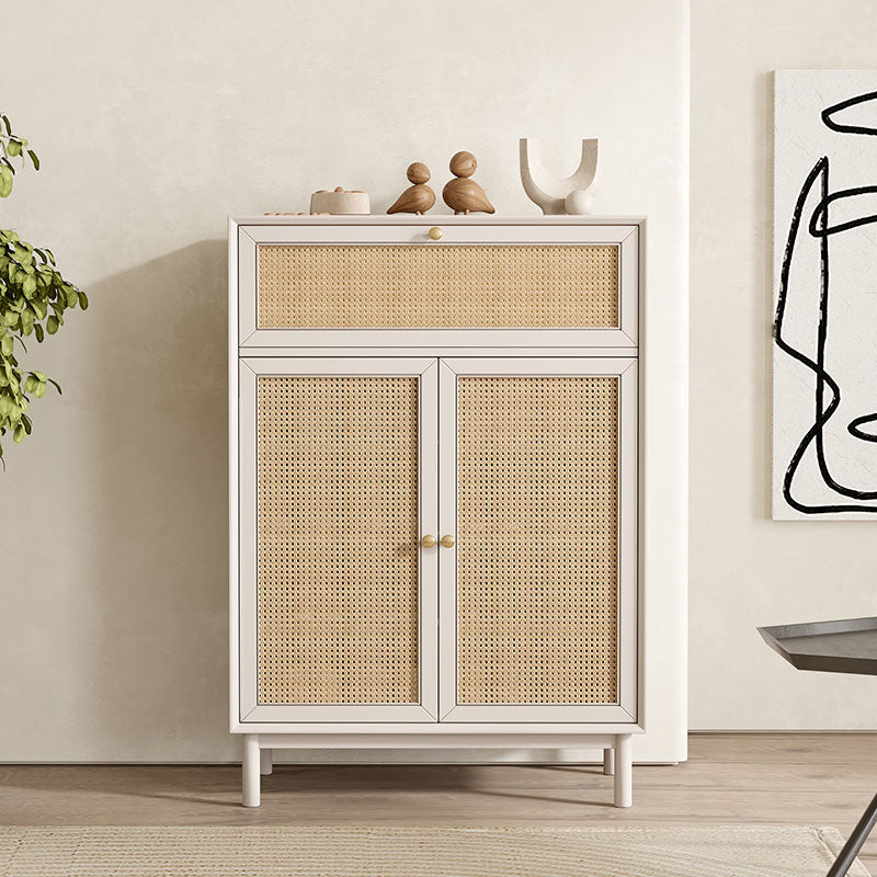 Dederick Rattan Shoe Storage With Drawer detail view for narrow shoe storage cabinet