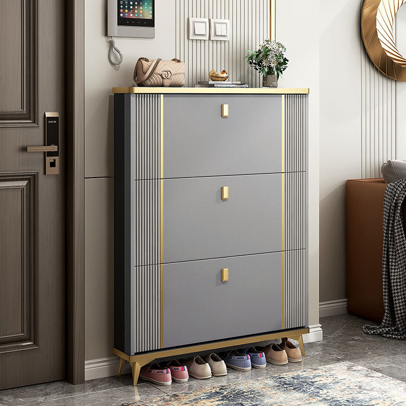 Ayling Shoe Storage, White and Grey detail view for narrow shoe storage cabinet