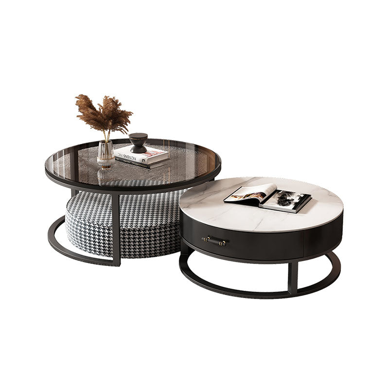 Kev Nesting Coffee Table With Ottoman, Glass - kev ottoman glass nesting coffee table UK