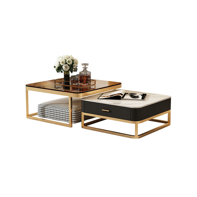 Horace Square Coffee Table, Tan & White - white square coffee table UK