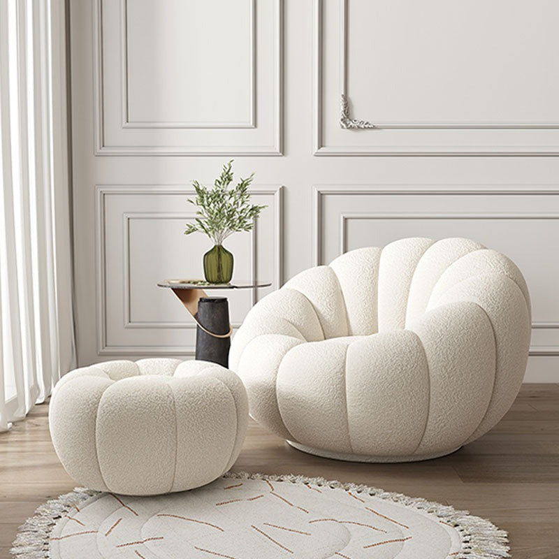 Pumpkin Round Armchair, White Boucle, Single Seater Sofa, Clearance｜Rit Concept