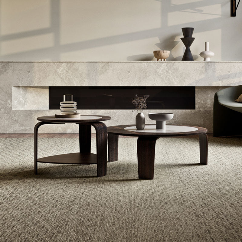 Chloe Round Nesting Coffee Table Set, Walnut - walnut round nesting coffee table UK
