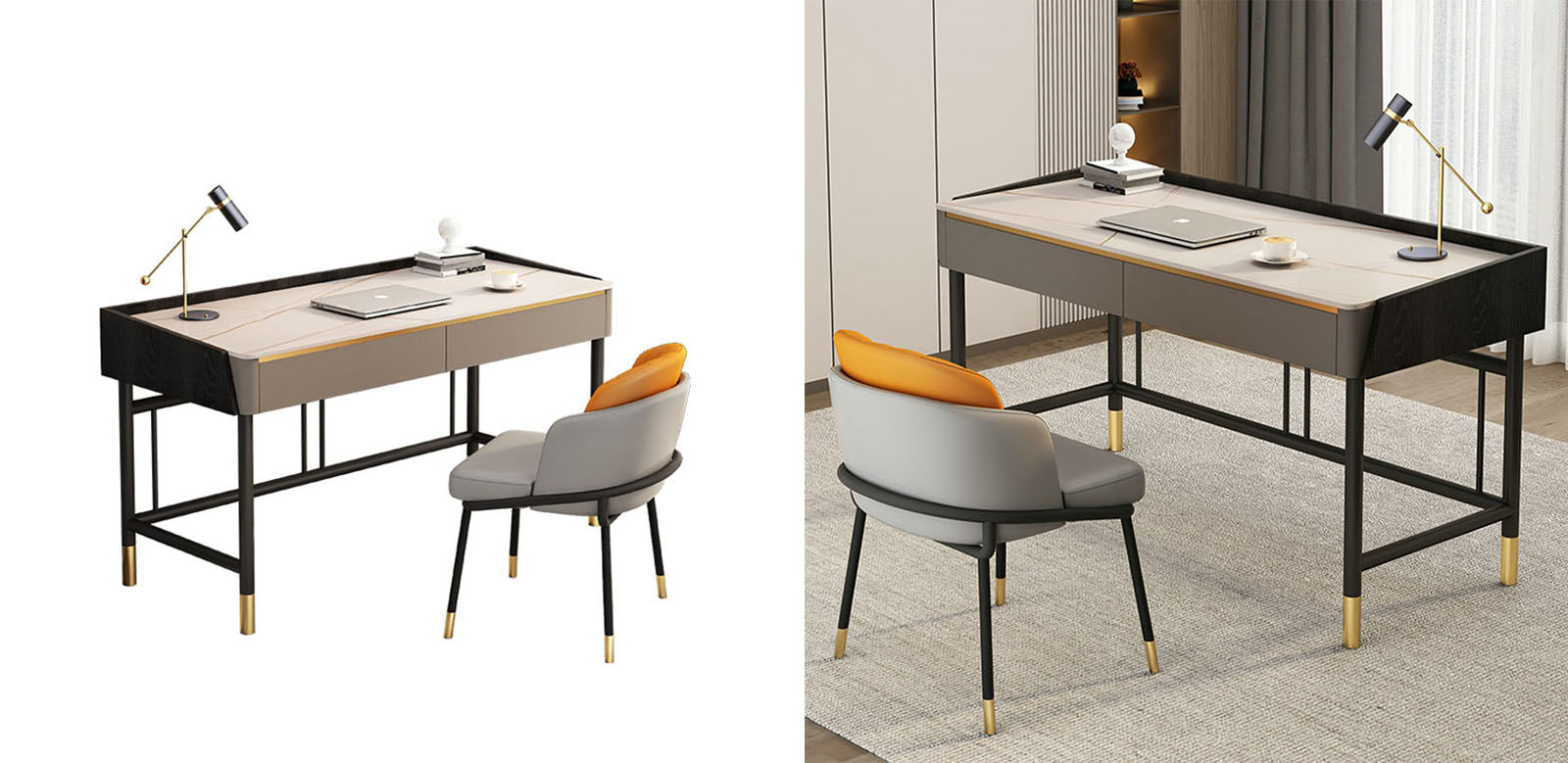 Abner Office Desk, Marble Effect-Ritconcept-Rit Concept